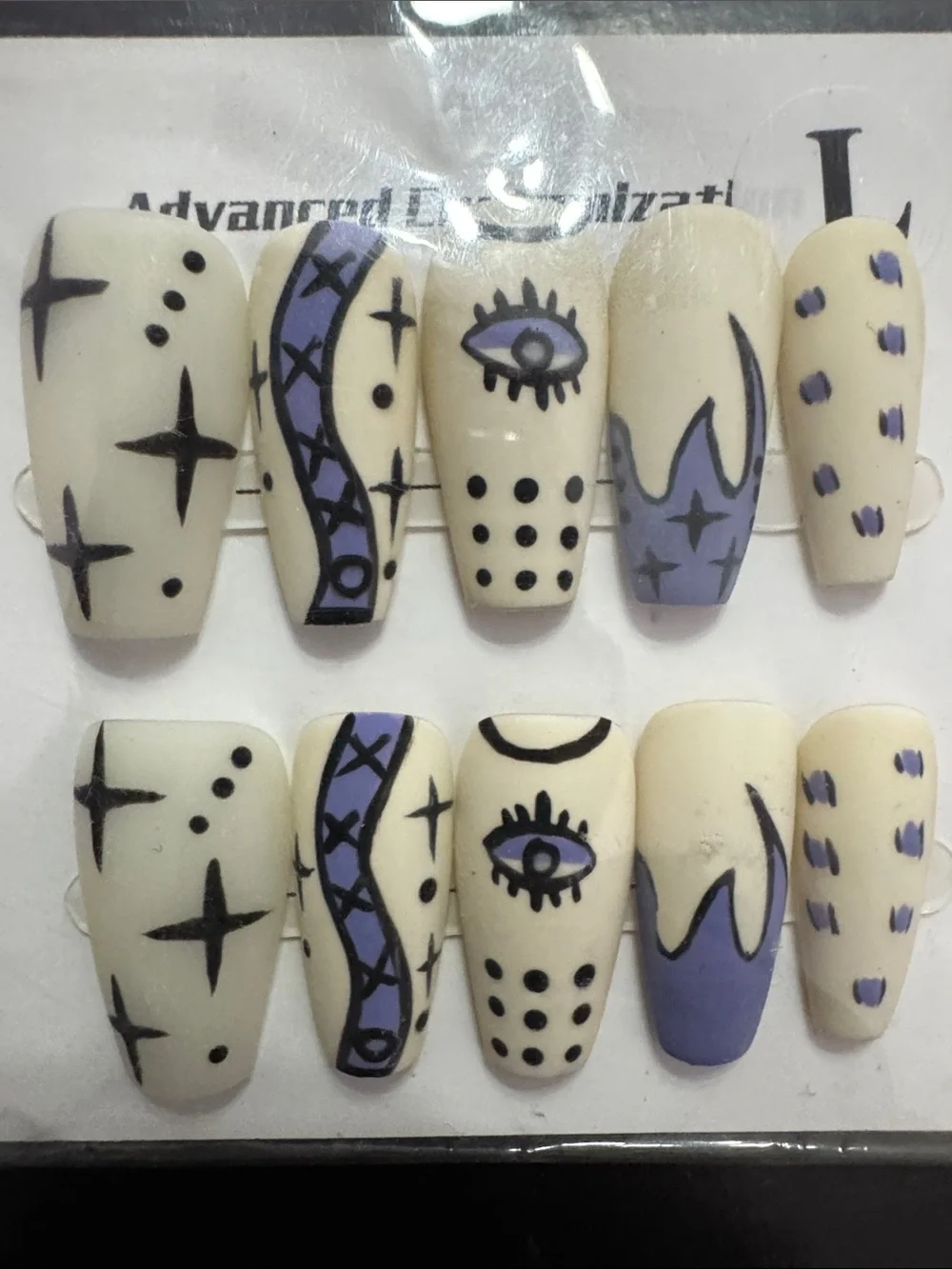 Hand-Painted Cream & Lavender Press-On Nail Set